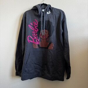 Barbie Mattel Gray Hoodie XL Adult Pullover Long Sleeve Pink‎ Logo